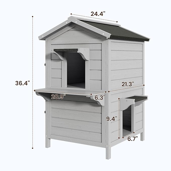 Outdoor Cat House Wooden Shelter: Large Weatherproof Pet Enclosure for Indoor or Feral Cats, 2-Tier Cat House for Outside Cats