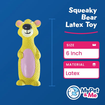My Pet & Me - Squeaky Dog Toys for Light to Moderate Chewers - Fun Latex Toys for Puppies, Teething, and Gentle Play - Interactive Fetch and Chew Toy with Squeaker (Golden Bear, 6 Inch)