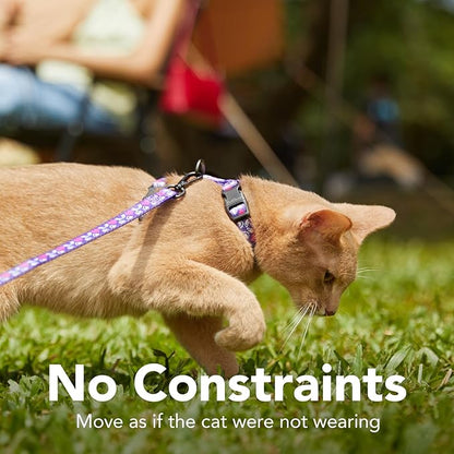 Cat Harness and Leash Set - Escape Proof Adjustable Cat Harness, Comfortable Soft Lightweight, Use Safe & Easy, Walking Travel Kitten Harness for Small Medium Large Cats (Purple Rabbit in Wonderland)