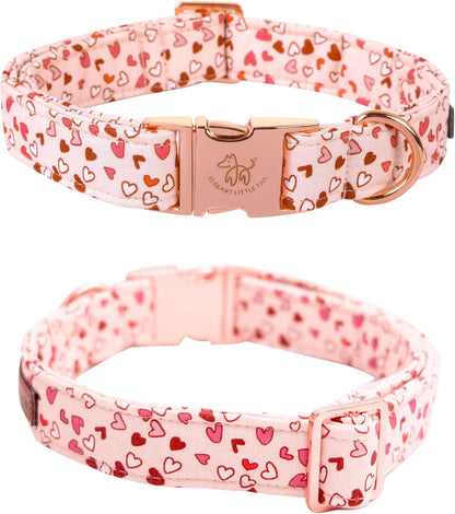 Elegant Little Tail Valentine's Day Pink Heart Cute Girl or Boy Puppy Gift Adjustable Collar for Medium Dogs
