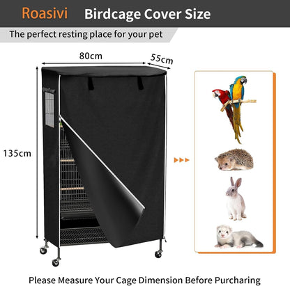 Roasivi Universal Large Birdcage Cover Black Out and Breathable Cages Cover for Parrots and Other Small Animals Durable Waterproofing Washable Material 31" L x 21" W x 53" H Black