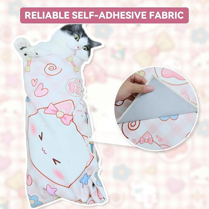 Cat Grooming Wrap for Cutting Nails, 31.5" Anti-Escape Calming Cat Swaddle Wrap for Medicine, Nail Clipping, Teeth Brushing, Ear Cleaning, Self-Adherent Burrito Restraint, (Happy Kitty, XL)