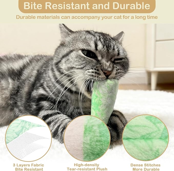 Tocirelo Catnip Toys for Indoor Cats - Cat Chew Toy Filled with 100% Pure 45000mg A+Organic Catnip, Bite Resistant Kitten Teething Toys, 3 Pack Interactive Cat Nip Kicker Toys for Anxiety Relief