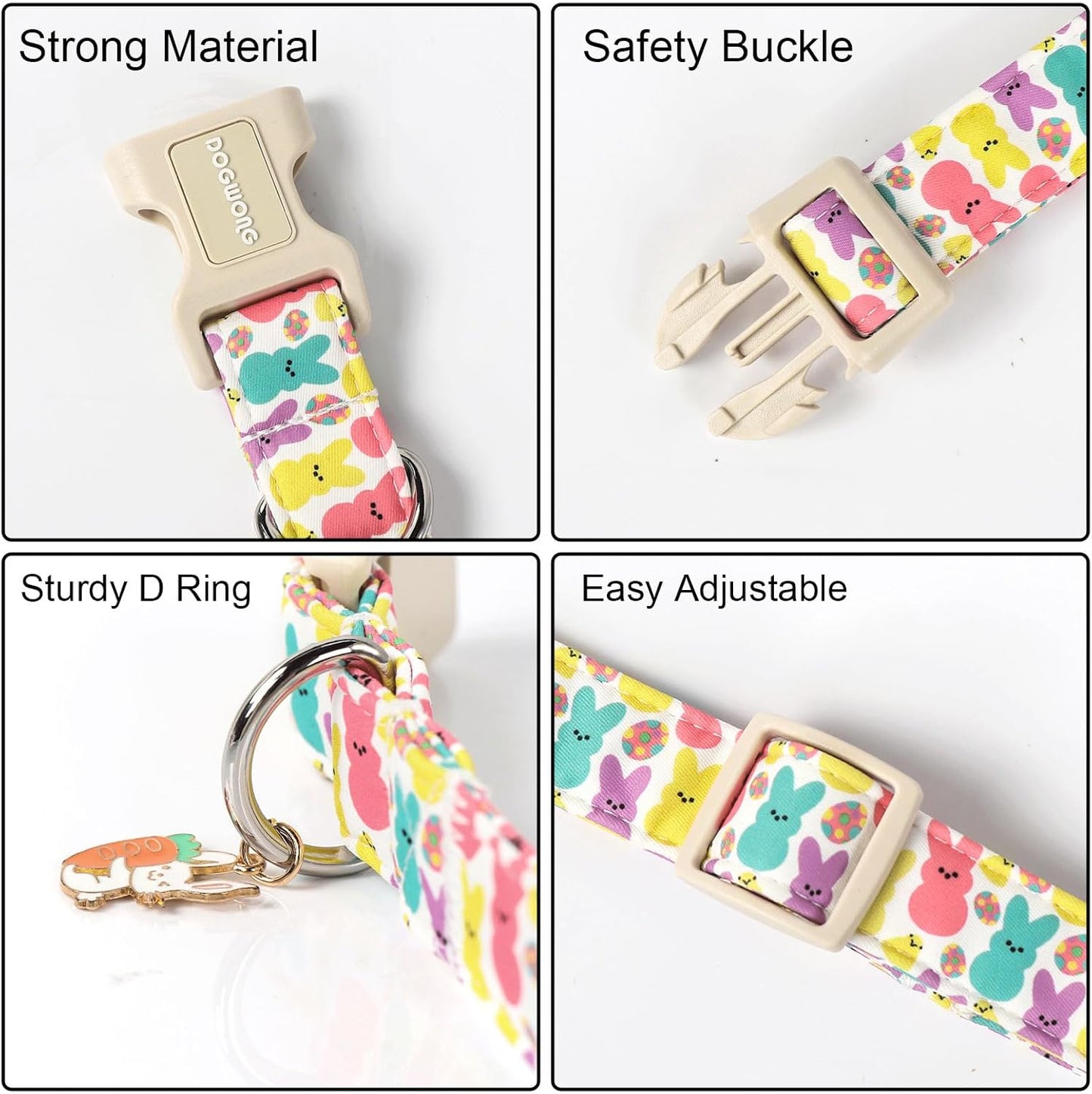 DOGWONG Easter Dog Collar- Cute Coloful Egg Dog Collars Adjustable Designer Easter Day Puppy Heart Dog Collar for Small Medium Large Dogs M
