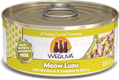 Weruva Classic Cat Food, Meow Luau with Mackerel & Pumpkin in Gravy, 5.5oz Can (Pack of 24)