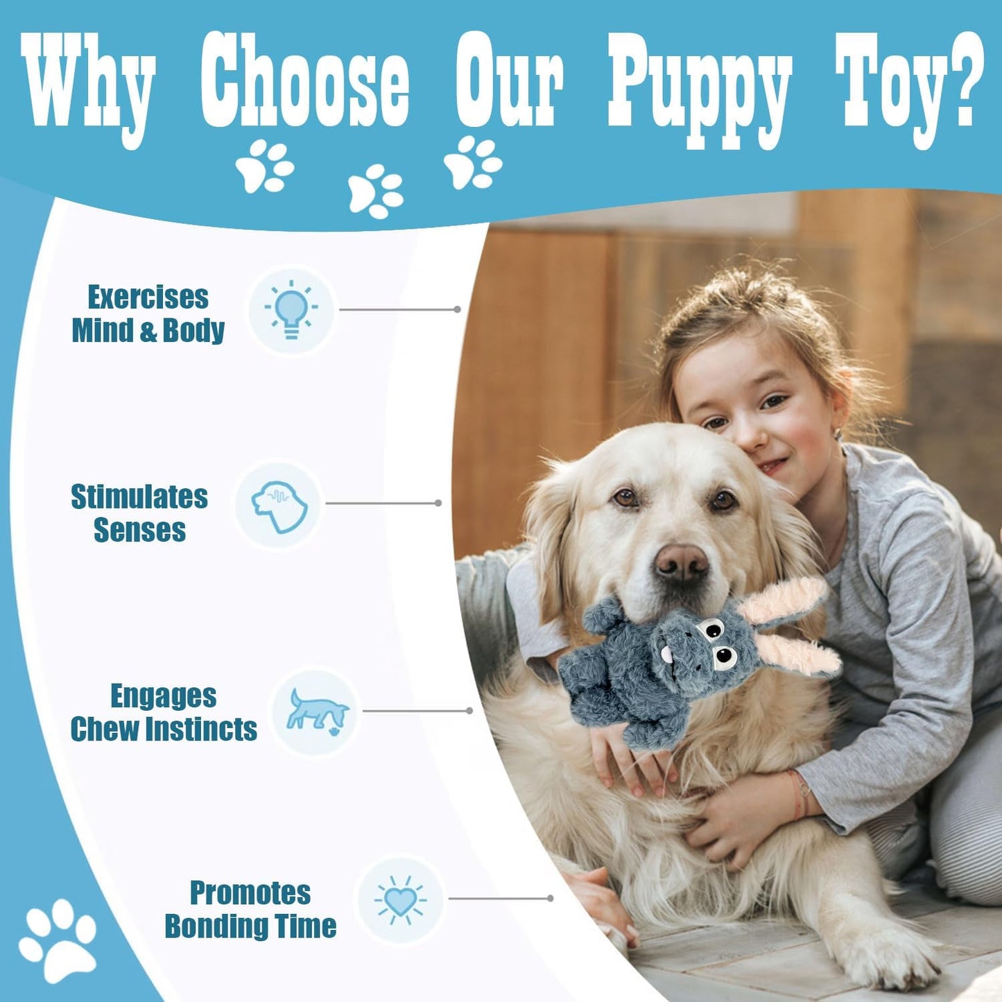 Squeaky Dog Toy Plush, Stuffed Crinkle Tug of War Dog Toy Keep Them Busy Pet Puppy Birthday Toy for Small Medium Large Dogs (Grey)