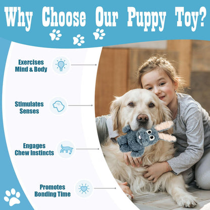 Squeaky Dog Toy Plush, Stuffed Crinkle Tug of War Dog Toy Keep Them Busy Pet Puppy Birthday Toy for Small Medium Large Dogs (Grey)