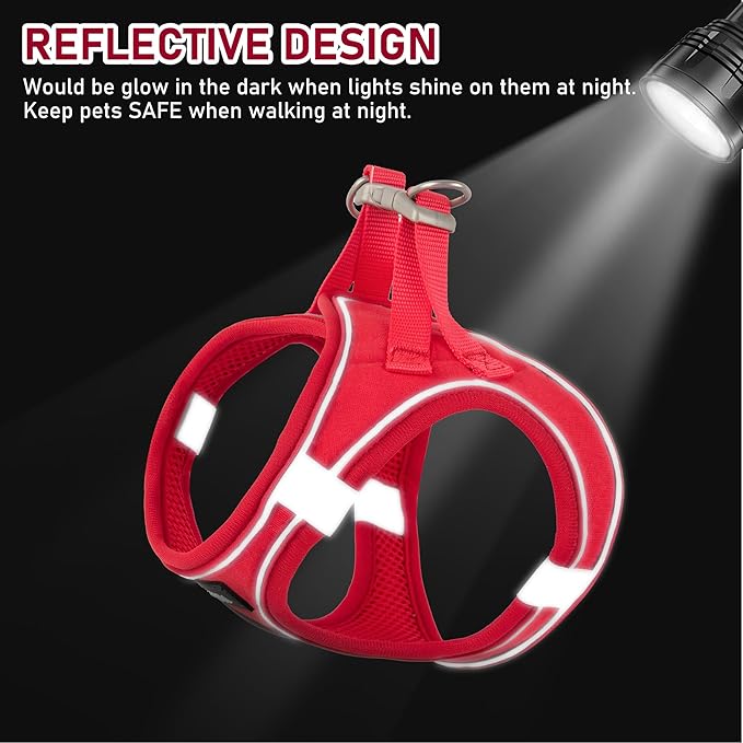 GAMUDA Small Pet Harness Collar and Leash Set, Step in No Chock No Pull Linen Fabric Soft Mesh Dog Vest Harnesses Reflective for Dogs Puppy Cats Kitten Rabbit (Red, XS)
