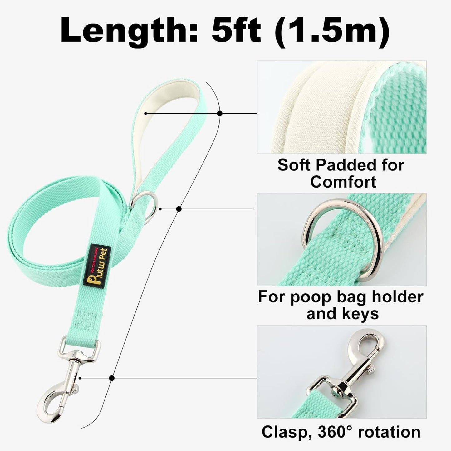 Plutus Pet Cotton Dog Harness and Leash Set, Reflective and Soft Padded, Quick Fit Vest Harness, for Small, Medium and Large Dogs, Light Cyan, XS