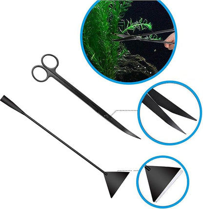 Aquarium Scissor Tweezers Spatula Tool - 4 in 1 Stainless Steel Aquatic Plants Aquascaping Tools Set for Fish Starter Kits & Aquariums Tank(Black)