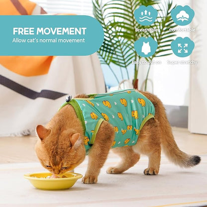Avont Cat Recovery Suit - Kitten Onesie for Cats After Surgery, Cone of Shame Alternative Surgical Spay Suit for Female Cat, Post-Surgery or Skin Diseases Protection -Duck(M+)