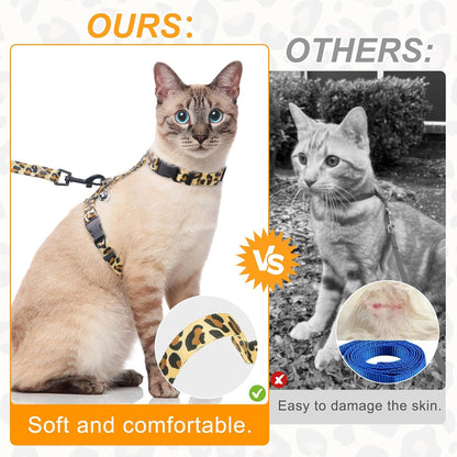 BEAUTYZOO Cat Harness and Leash Set Escape Proof for Walking, Kitten Soft Adjustable Vest Harnesses for Small Medium Large Cats, Easy Control Breathable Plaid Ribbon Nylon for Outdoor Indoor Use