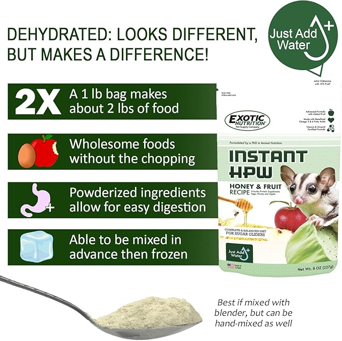 Honey & Fruit Instant-HPW (1 lb.) - All Natural Vitamin Enriched Sugar Glider Food - Healthy & Nutritious - High Protein Wombaroo - Staple Diet