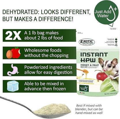 Honey & Fruit Instant-HPW (1 lb.) - All Natural Vitamin Enriched Sugar Glider Food - Healthy & Nutritious - High Protein Wombaroo - Staple Diet