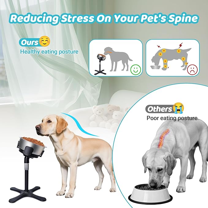 Elevated Dog Bowl (Not Bowl Included), Adjustable Stand Heights & Width, Non-Slip Foot Mats, Tilting Raised Dog Bowls with Metal Knob for Small, Medium & Large Dogs Breed (1 Pack), Black