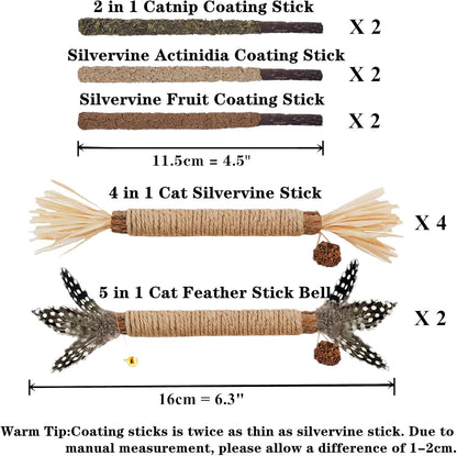Cat Toys, 12pack Silvervine Cat Feather Toy Kitten Chew Stick Catnip Treat with Bell for Cleaning Teeth Indoor Kitty Teaser Wand Molar Snack for Interactive Pet Pig-1