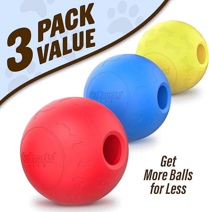 GoSports Pets Solid Rubber Dog Balls - Heavy Duty for Aggressive Chewers - 3 Pack, 2.5 Inch