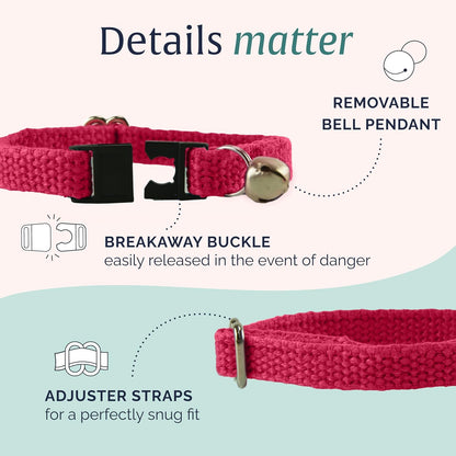 Hepper Hemp Safety Breakaway Cat Collar with Bells - Adjustable Large to Small Kitten Collar with Bell - Cat Collars for Girl Cats/Cat Collars for Boy Cats - Minimalist Cute Cat Collar with Cat Bells