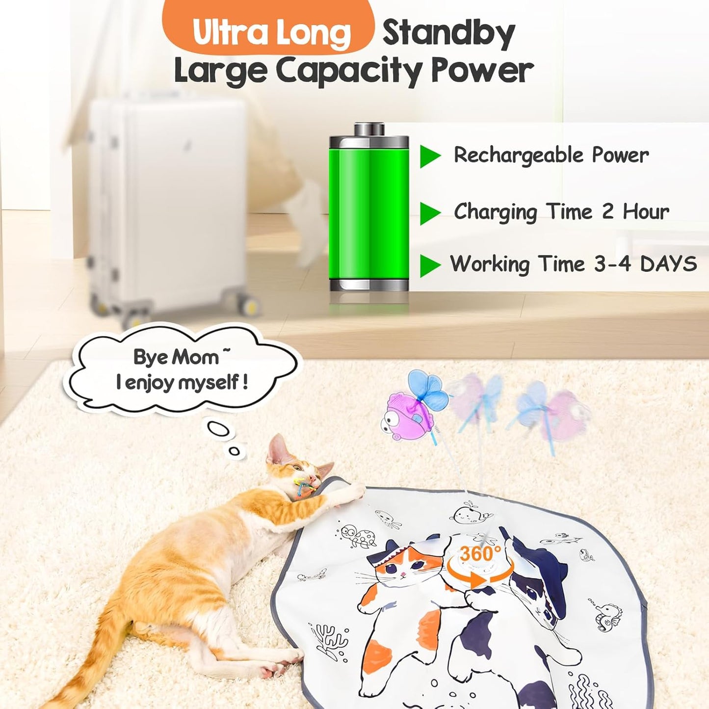 ORSDA Cat Toys for Indoor Cats, 5 in 1 Interactive Automatic Kitten Toys Rechargeable Electric Hide and Seek, Moving Feather, Whack-A-Mole, Spin Flying Teaser Wand Exercise Kicker, Gifts for Cat