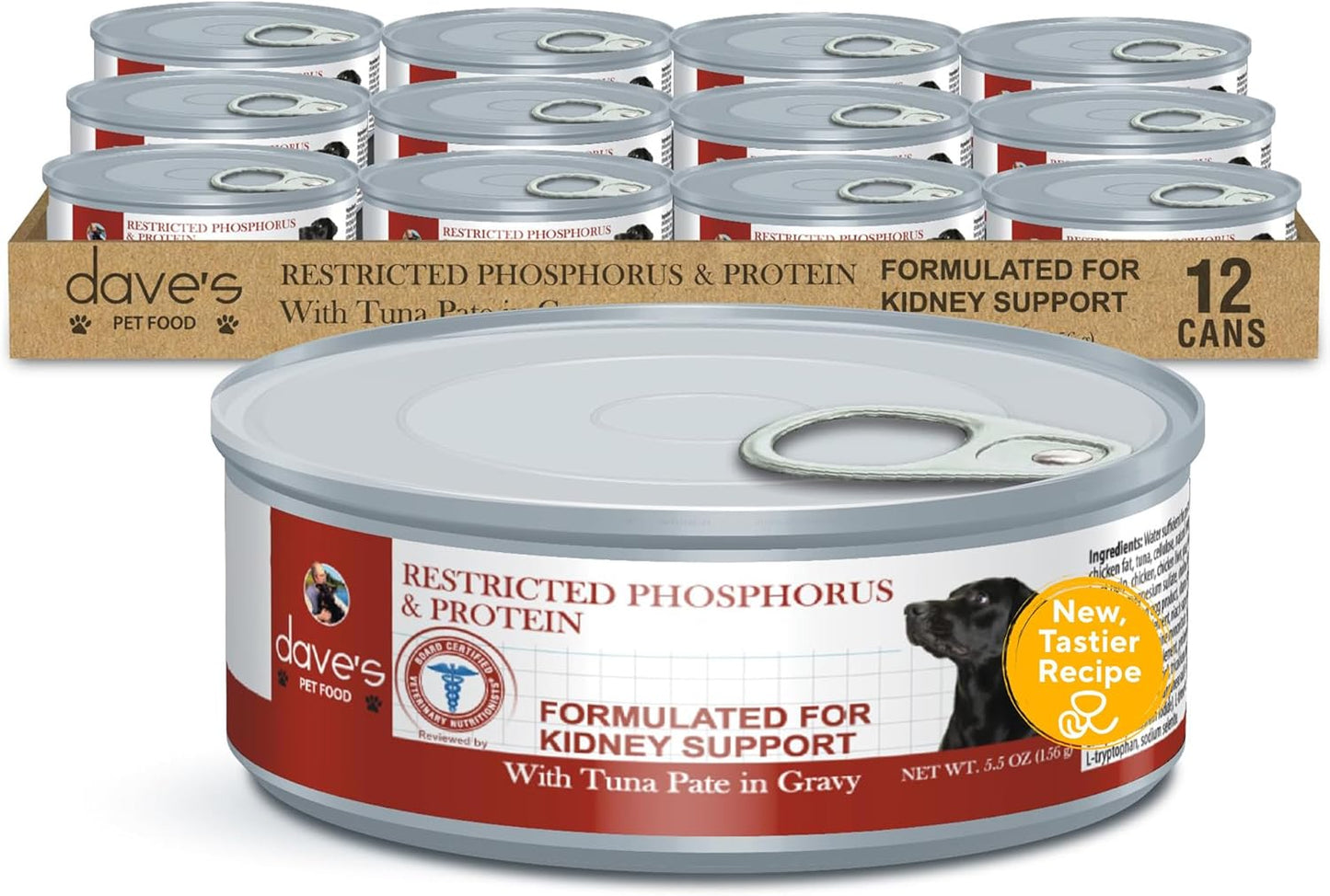 Dave's Pet Food Kidney Care Dog Food (Tuna Pate), New Recipe! Wet Renal Dog Food, Low Phosphorus, Renal Kidney Support, Vet Formulated, 5.5 oz, (12 Pack)
