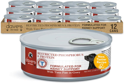 Dave's Pet Food Kidney Care Dog Food (Tuna Pate), New Recipe! Wet Renal Dog Food, Low Phosphorus, Renal Kidney Support, Vet Formulated, 5.5 oz, (12 Pack)