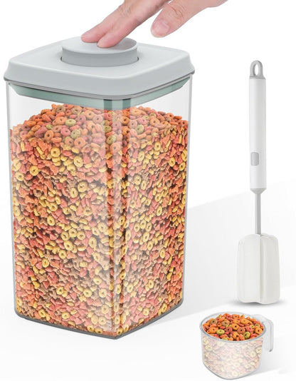 4.2Qt Airtight Dog Cat Food Storage Container and Dog Treat Containers BPA-Free, PET Clear Stackable Pet Storage Bin, 1 Cup Scoop, 1 Sponge cleaning brush, Pop Top, With handle -1Pack