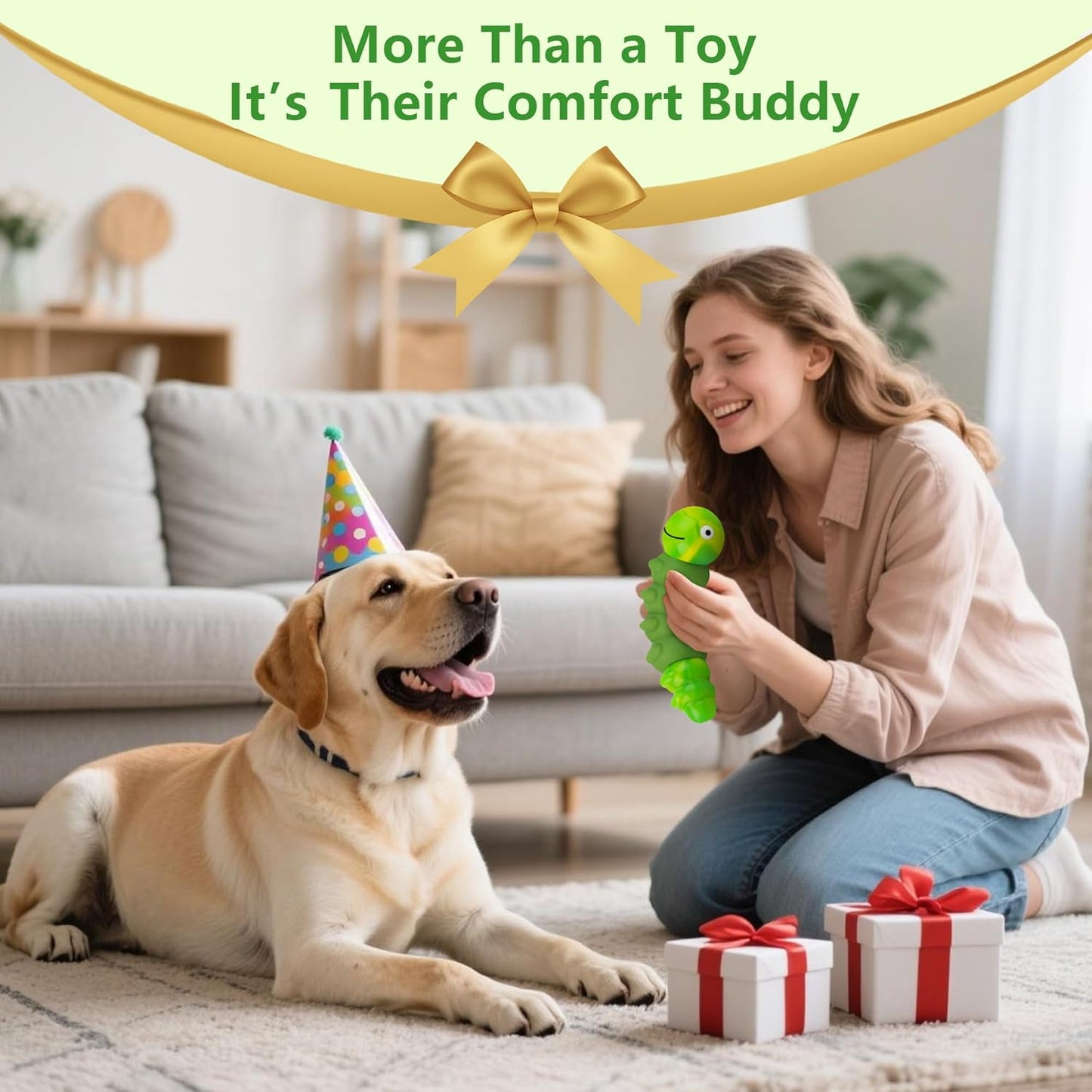 Caterpillar Dog Chew Toys for Aggressive Chewers, Tough Indestructible Squeaky Dog Toy with Beef Flavor Nylon Rubber for Large Medium Dogs to Keep Them Busy and Reduce Boredom (Green)