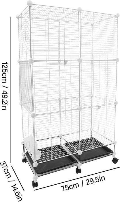 49"H Wrought Iron Bird Cage Large Parrot Cage, 3-Tier Movable BirdCage Parakeet Cage w/Wheels, 360° View Spacious Interactive Bird House Pet Bird Flight Cage for Medium&Small Birds(Iron Mesh)