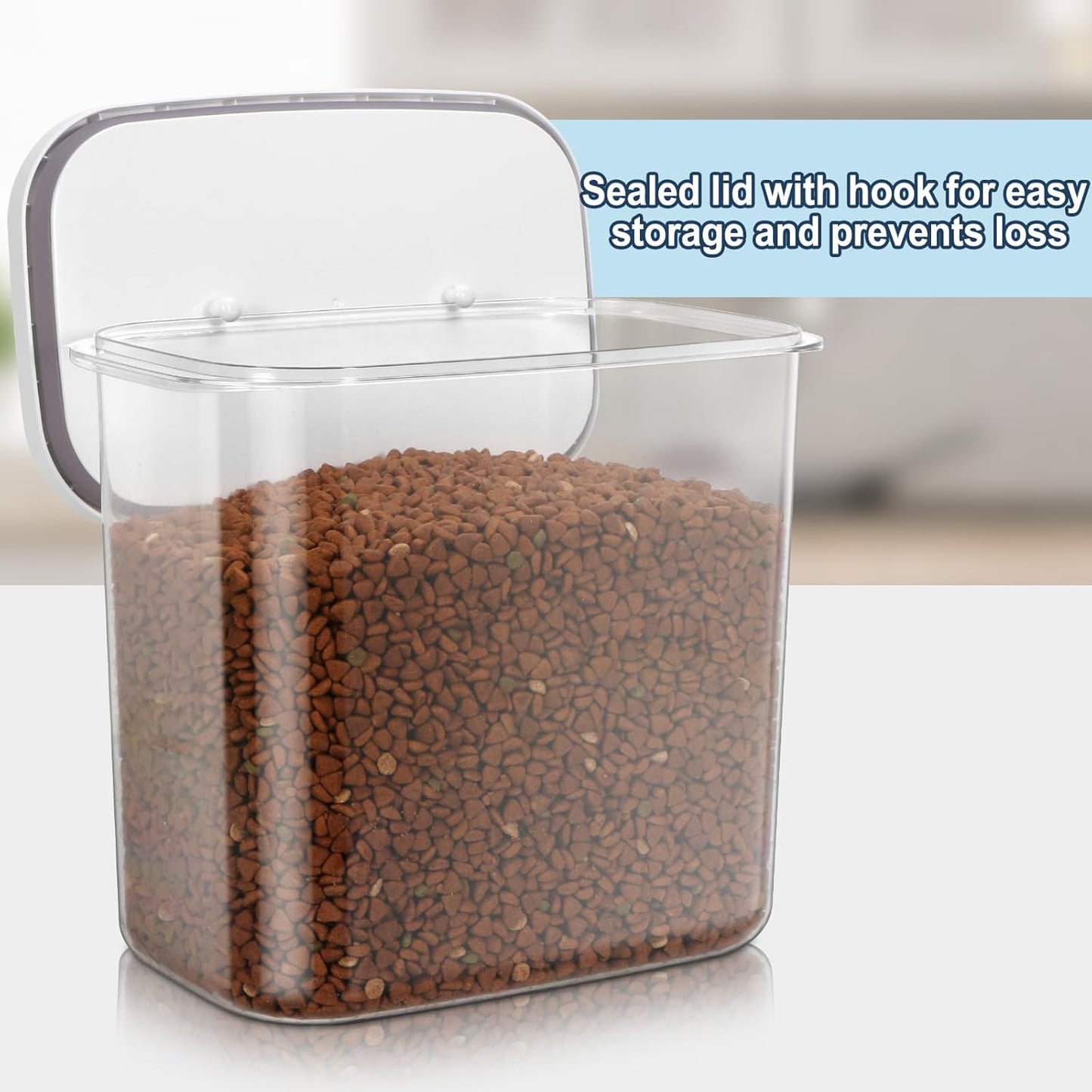 12 lbs Airtight Dog Cat Food Storage Container and Dog Treat Containers BPA-Free, PET Clear Stackable Pet Storage Bin, 1-Cup Scoop, 1-Sponge cleaning brush, Pop Top, With handle, Easy Mobility-large