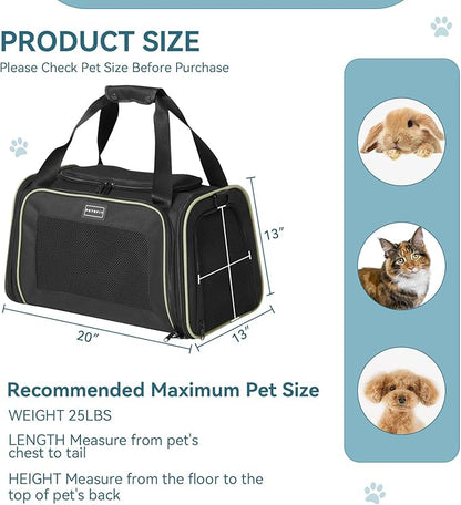 PETSFIT Large Cat Carrier, Dog Carrier up to 25Lbs, Pet Privacy Protection Travel Pet Carrier for Medium and Large Cats, Small Dogs, Puppies (Large, Black)