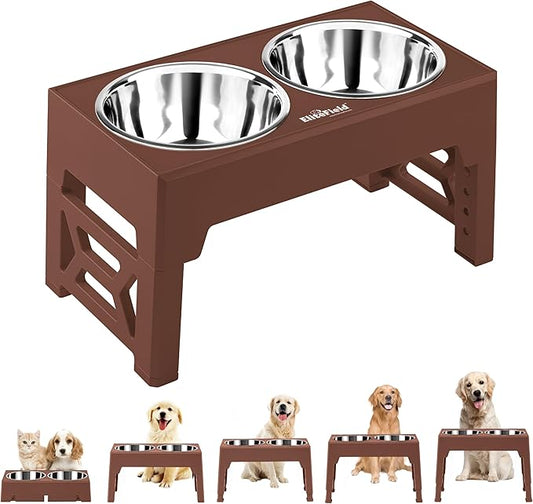 EliteField Elevated Dog Bowls (2-Year Warranty), Two 58 oz Stainless Steel Food Bowls, 5 Adjustable Raised Heights (4", 9.5", 10.5", 11.5", 12.75") Suitable for Dogs of All Ages, Small to Large Sizes