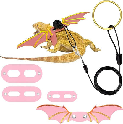 3PCS Pink Bearded Dragon Harness and Leash, Adjustable Lizard Harness with Wings for Reptile Lizard, Amphibians, Outdoor Walking Vest with Traction Rope (S, M, L)