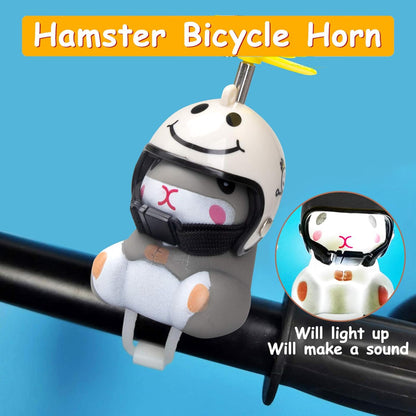 wonuu Duck Bike Bell with Light and Helmet Cute Hamster Bicycle Horn, Dashboard Decoration Hamster Toy Motorcycle Bike Bells Rubber Duck Car Dashboard Decorations (White Smile-Hamster)