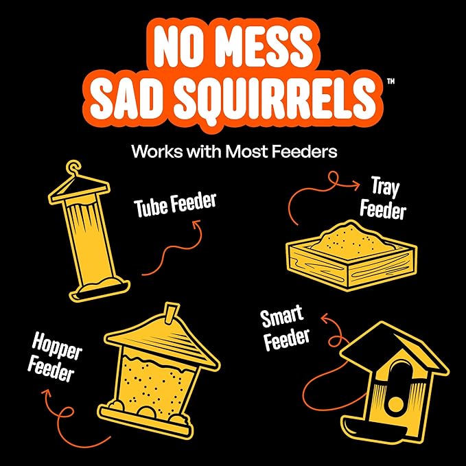 No Mess Sad Squirrels Hot Bird Seed – 10 lb. Spicy Shell-Free Blend with Peanuts, Sunflower Hearts & Chili Pepper Oil – No Waste, Squirrel-Resistant Bird Food for Outside Feeders