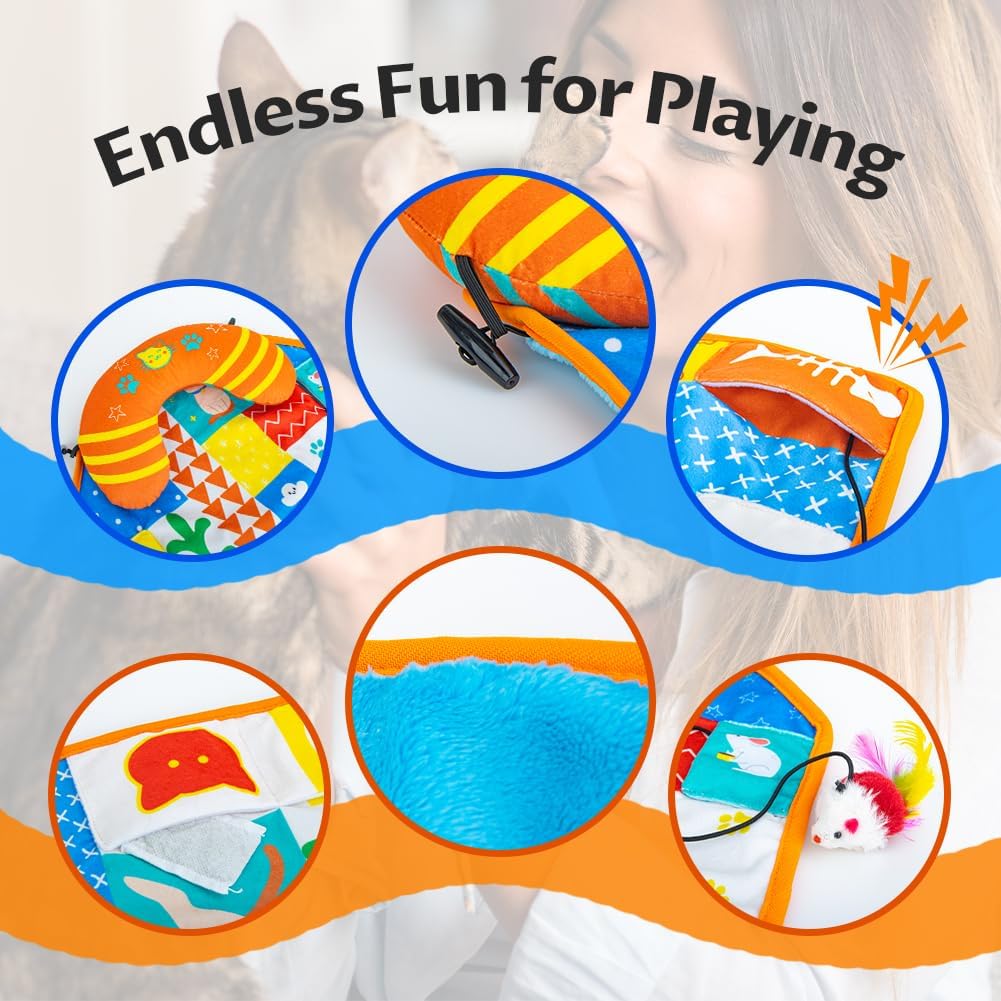 2-in-1 Cat Mat with Pillow for Small Medium Large Cats,Cute Cat Catnip Toys,Soft Plush Crinkle Toys for Kitten Sleeping Snuffing Playing,Machine Washable Pet Cushion Pad Mat Cat Gifts