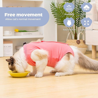 Avont Cat Recovery Suit Post-Surgery Onesie, Breathable Cone-of-Shame Alternative Bodysuit for Spayed Female Kittens, Skin Abdonminal Wound Care -Rosepink(S)