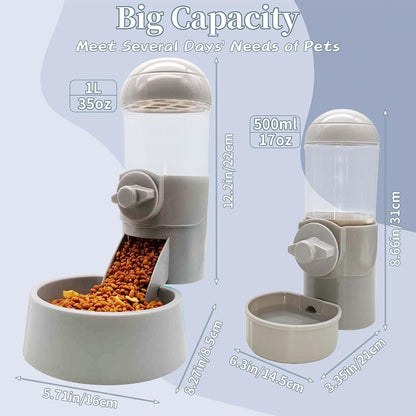 Tfwadmx Rabbit Hanging Auto Food Water Dispenser Pet Cage Suspended Food Water Bowl Chinchilla Gravity Detachable Feeder Waterer Set for Puppy Kitten Bunny Ferrets Guinea Pig (Gray)