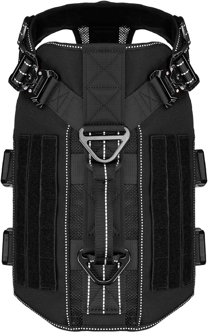 ICEFANG Tactical Mesh Dog Harness for Medium Dogs,Reflective Dog Molle Vest with Metal Buckles,Hook and Loop Panels,No Pulling Front Clip for Walking Hiking Training (Medium (Pack of 1), Black)