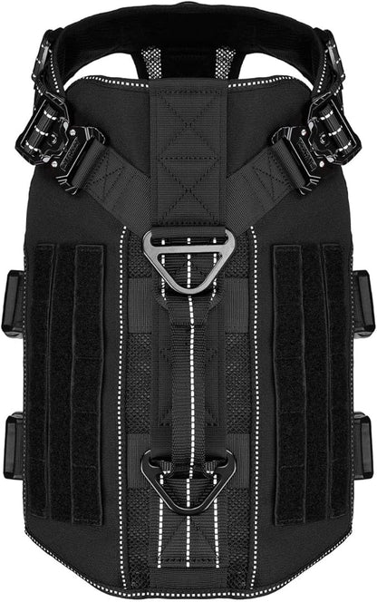 ICEFANG Tactical Mesh Dog Harness for Medium Dogs,Reflective Dog Molle Vest with Metal Buckles,Hook and Loop Panels,No Pulling Front Clip for Walking Hiking Training (Medium (Pack of 1), Black)