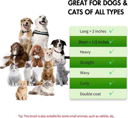 Dog Self Cleaning Slicker Brush for Shedding, Ideal for Short Long Haired Dogs, Including Cat. Removes Loose Fur, Undercoat, Mats, Tangled Hair. Suit for Large Medium Small Animal, Green