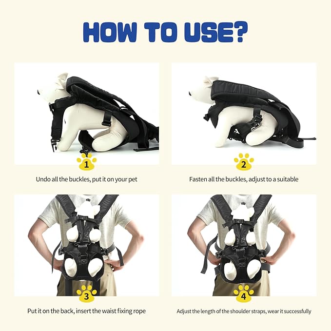 Dog Backpack Carrier, Legs-Out Front Carrier for Small Dogs 18-25 Lbs, Adjustable Breathable Front Carrier for Hiking, Cycling, Travel (Black, Large)