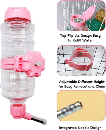 16.7oz Guinea Pig No Drip Water Bottle,Rabbit Hanging Leakproof Water Dispenser,Bunny Automatic Feeder,Ferret Cages Accessories for Chinchilla Squirrel Hedgehog (Pink)