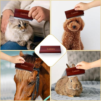 Deshedding Brush for Dogs & Cats | Professional Pet Grooming Tool | Removes Loose Fur, Dirt & Hair | Small, Medium & Large Pets |Ergonomic Wooden Handle| 5 Inches (Brown, 5 inch)