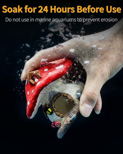 Uniclife Resin Mushroom House Decoration Cottage Ornament for Reptile Hide Cave Hideout Hideaway Spawning Cave Decor for Arboreal Reptiles Shrimp Betta Goldfish, Terrarium & Vivarium Decor