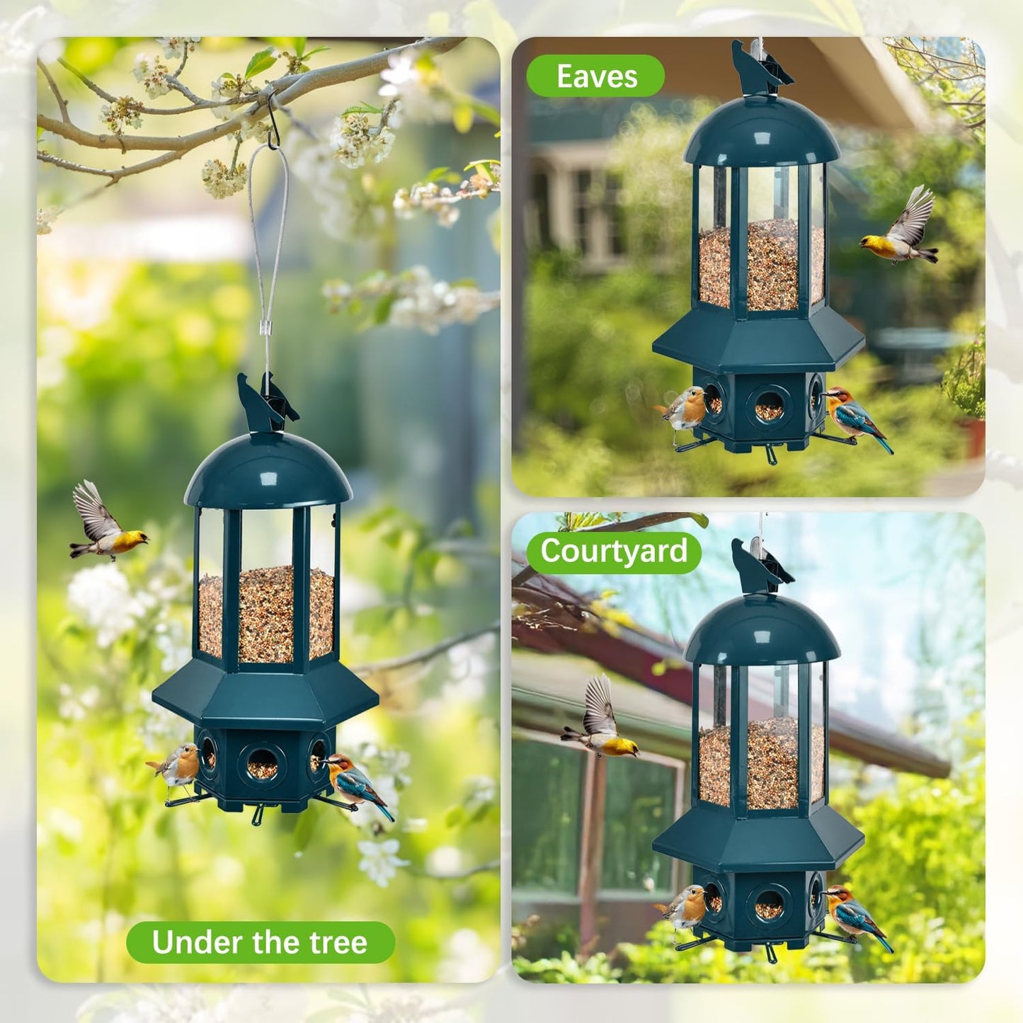 Professional Squirrel Proof Bird Feeders Large Capacity 5.06 lbs, Reliable and Rust Resistant Metal Bird Feeding Station for Prevents Squirrels from Stealing Food and Easy Refilling Blue