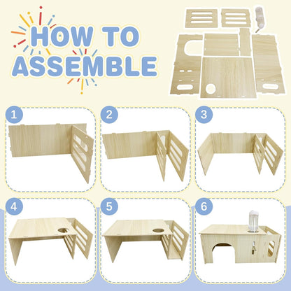 Hamiledyi Guinea Pig Hideout with Hay Feeder and Water Bottle Natural Wooden Chinchilla House Bunny Castle Small Animal Hideout for Rabbit Chinchilla Bunny and Guinea Pig