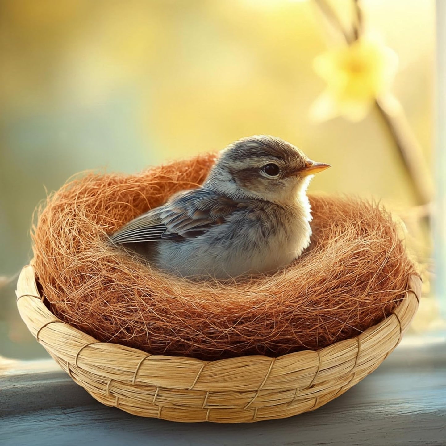 4 Set Bird Nest with Coconut Fiber Mats Set Hand-Woven Flat Base Pigeon Birdhouse Breeding Nest Small Animal Cage Accessories for Parrots Budgies Cockatiels Hamsters Gerbils and Pigs