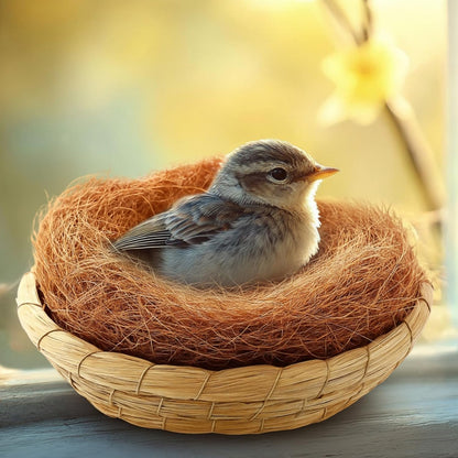 4 Set Bird Nest with Coconut Fiber Mats Set Hand-Woven Flat Base Pigeon Birdhouse Breeding Nest Small Animal Cage Accessories for Parrots Budgies Cockatiels Hamsters Gerbils and Pigs