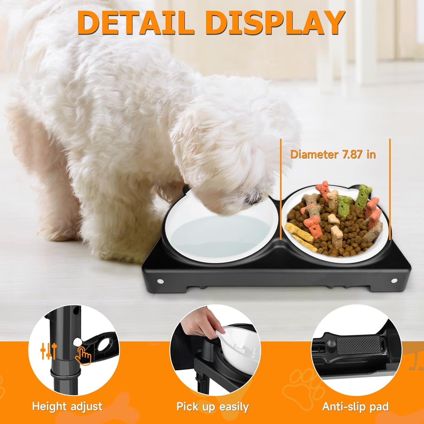 Elevated Dog Bowls Collapsible for Large Size Medium Small Dogs, 2 Raised Dog Bowls for Food Water &1 Slow Feeder Bowl, 5 Heights Adjustable Bowl Stand with Non-Slip Feet