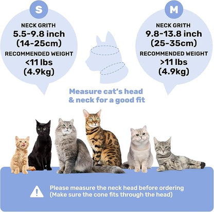 Adjustable Cat Recovery Cone Collar, Lightweight Soft Cat E-Collar Alternative After Spay, Waterproof Comfy Collars to Stop Licking Wound After Surgery, Protective Cone for Kittens/Puppies